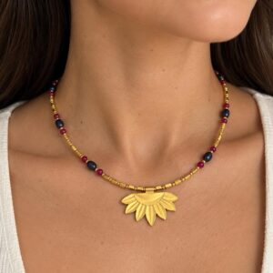 Antique-Inspired Ruby Sunflower Necklace