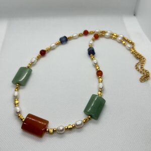Antique-Inspired Long Natural Stone Necklace