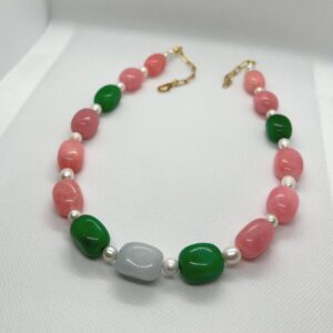 Colorful Quartz & Pearl Statement Necklace (Handmade)